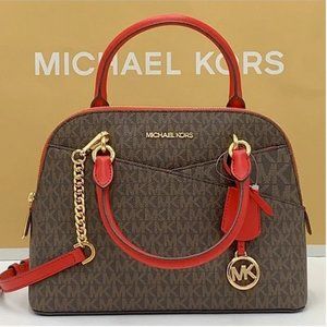 MICHAEL KORS Jet Set Travel Medium Logo Dome Crossbody Satchel Bag FLAME COLOR